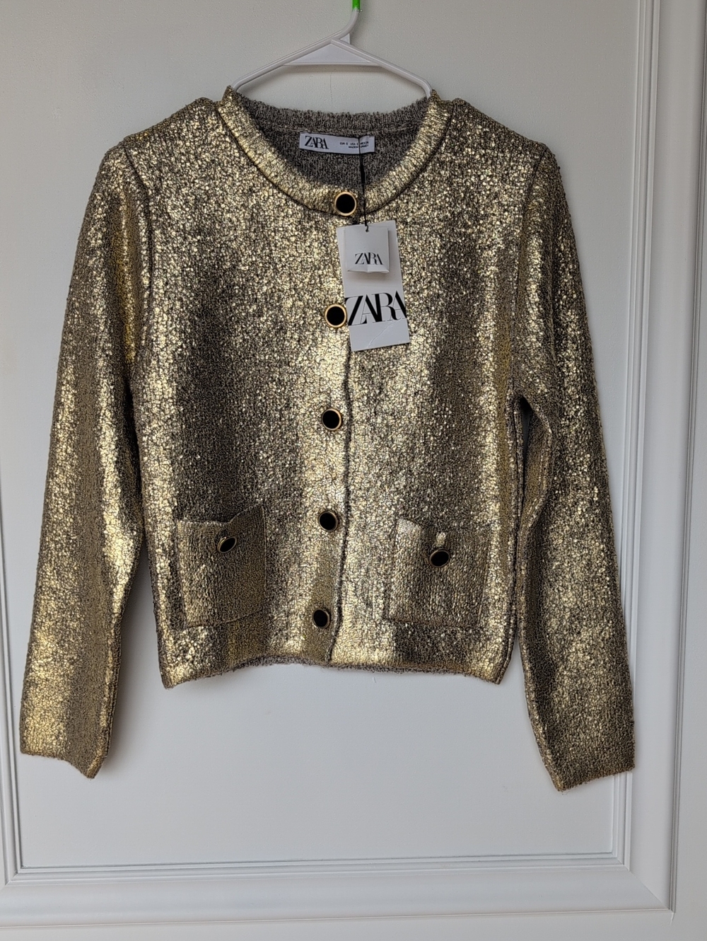 Zara Shimmering Gold Buttoned Knit Cardigan - Picture 1 of 1